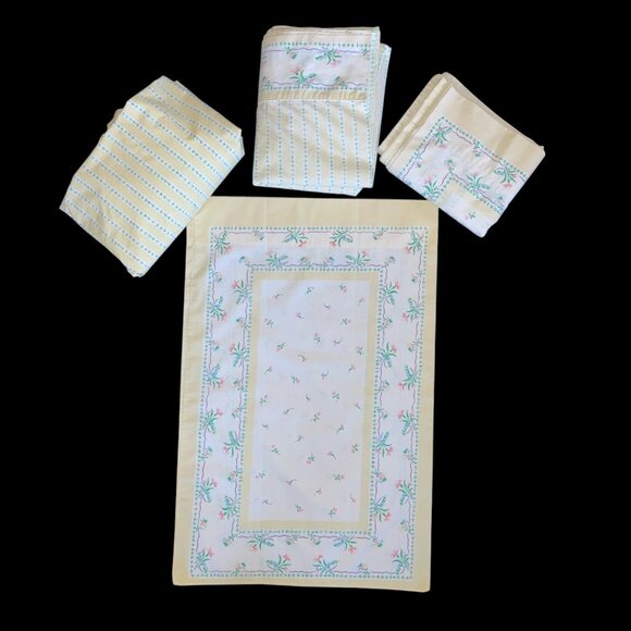 Vintage Wamsutta Supercale Plus Twin Sheet Set Floral Cottagecore USA - Picture 1 of 5